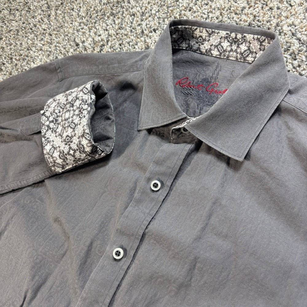 Robert Graham Men's XL Button Down Shirt Classic Fit Gray Paisley Jacquard 4013